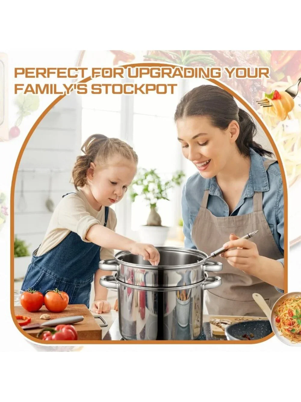 6 Qt Stainless Steel Pasta Strainer Insert with Handles - Fits 6 & 8 Qt Pots